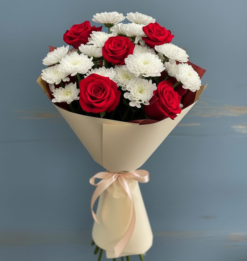 Букет цветов из: Розы и Хризантемы во Фрязево