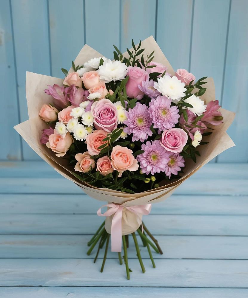 Букет цветов из: Хризантемы, Розы и Альстромерии во Фрязево