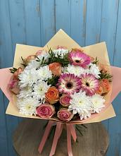 Букет цветов из:  Розы, Герберы и Хризантемы во Фрязево