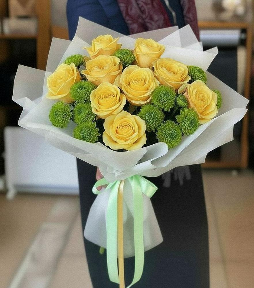 Букет цветов из: Хризантемы и Розы во Фрязево