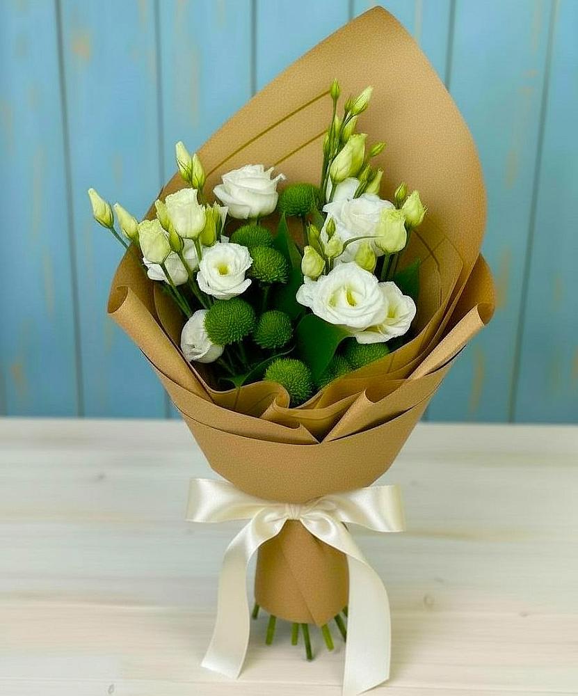 Букет цветов из: Хризантемы и Лизиантусы во Фрязево