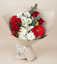 Букет цветов из:  Розы, Хризантемы, Герберы и Лилии во Фрязево