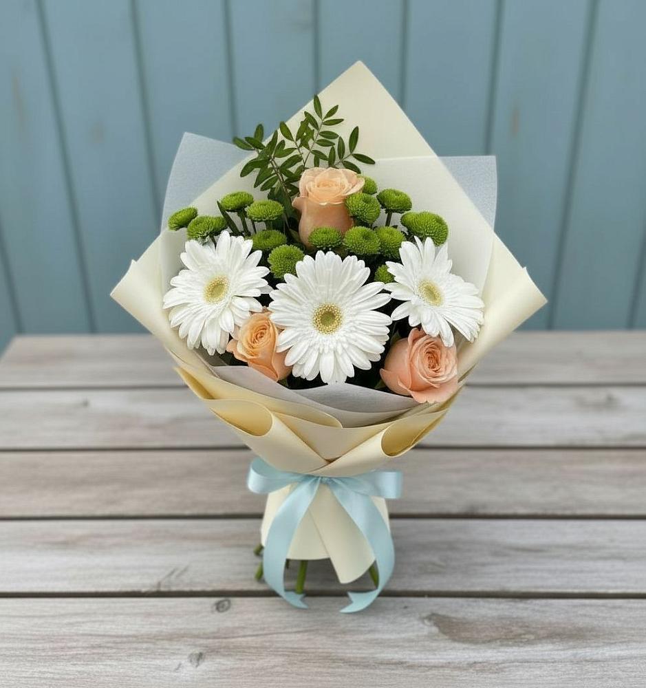 Букет цветов из: Герберы, Розы и Хризантемы во Фрязево